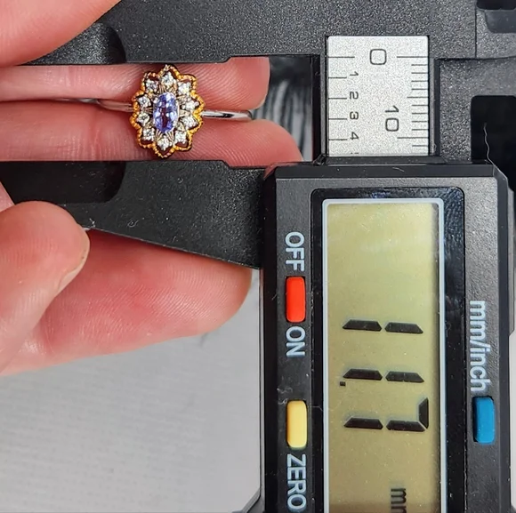 925 Sterling Silver Natural Blue Purplish Tanzanite Zirconia Diamonds Ring - Picture 10 of 10